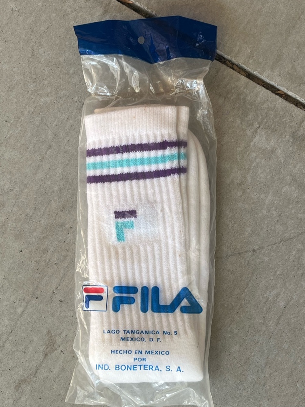 Fila White Crew Socks with Purple & Teal Stripe Accents